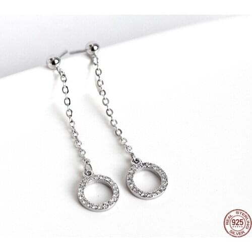 LKO Geometry Circle-Shape S925 Sterling Silver Zircon Pendants Stud For Women Delicate Pierced Earrings Fashion Shining Jewelry