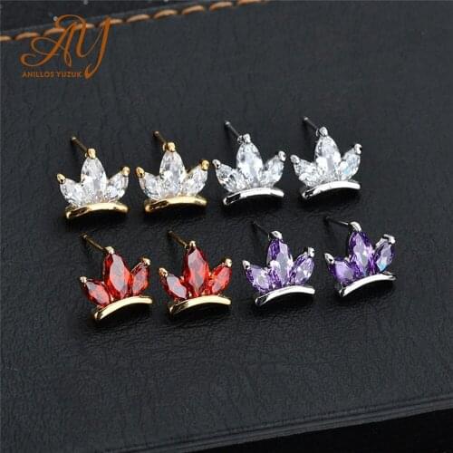 Anillos Yuzuk Royal Crown Stud Earrings For Women Clear CZ Dazzling Statement Wedding Jewelry 925 Sterling Silver Bijoux