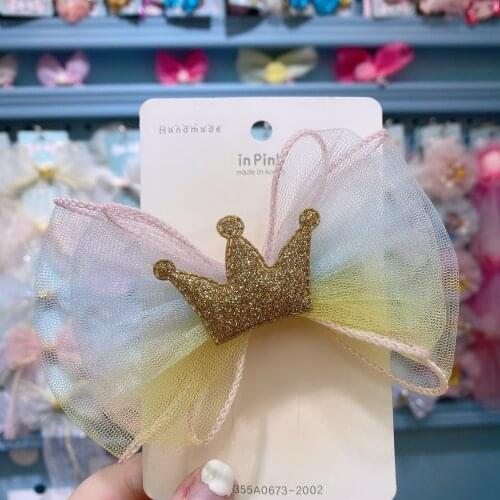 1PC Korean Sweet Gradient Color Hair Clips For Children Cute Girls Crown Mesh Hair Grips Hairpin Hair Accessories HeadWear