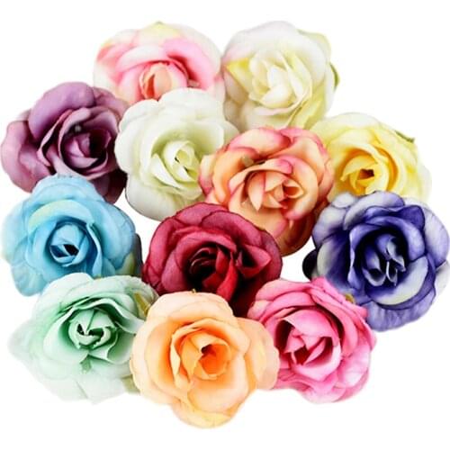 20pcs 4cm Mini Artificial Silk Rose Flower Head For Wedding Christmas Party Decoration DIY Wreath Scrapbook Craft Fake Flowers