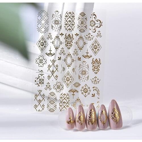 1pcs new product 3D retro ethnic hollow nail sticker gold black color nail art decal decorationAE035