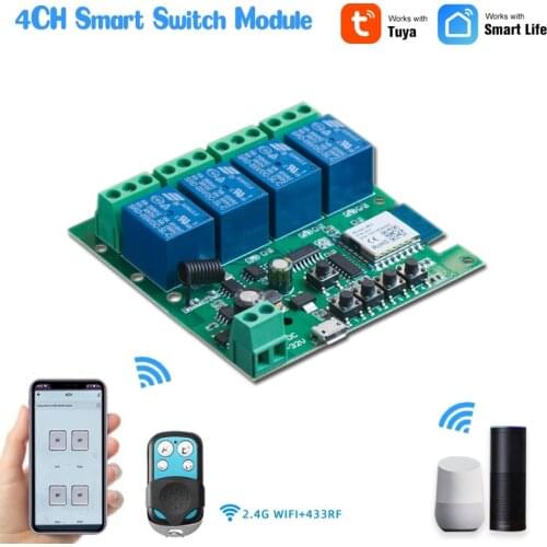 4CH WiFi Light Tuya Switch Module Wireless Relay Smart Life APP Remote Control Timer Work With Alexa Google Home Assistant