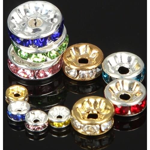 50pcs 4-10mm Crystal Rhinestone Beads Rondelle Loose Spacer Beads for Jewelry Making Bracelets Accessories Diy Findings