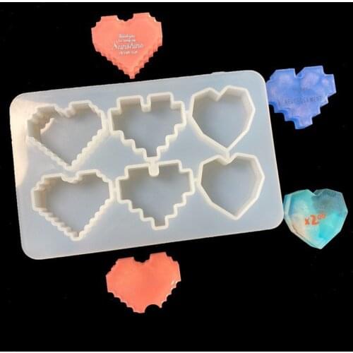 6holes Love Shape Crystal Epoxy Mould 3D Mirror Love Pattern Silicone Mold Practical DIY Handcraft Soap Candle Mold