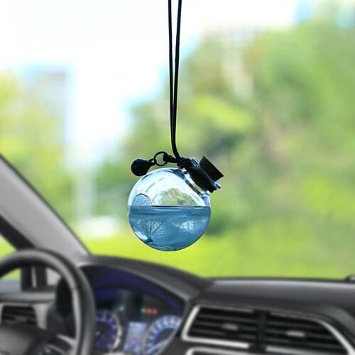 Car Pendant Glass Perfume Empty Hanging Bottle With Flower Auto Interior Decoration Perfume Container With Wood Cap Ornaments