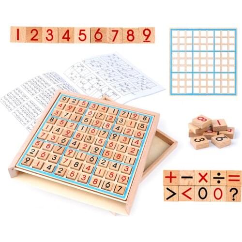 Wood Sudoku Board Puzzle Parent-Child Interactive Desktop Game Math Educational Children Kids Novelty Funny Party Games Toy Gift