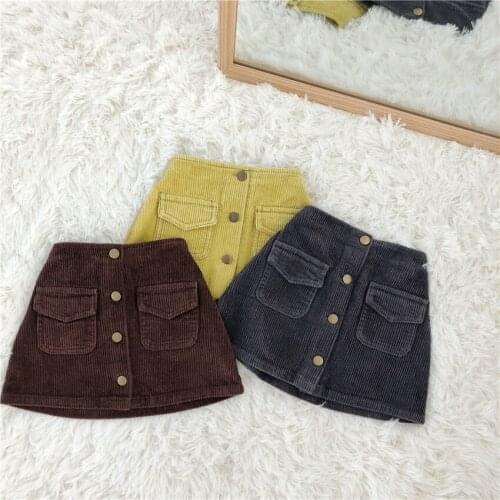 Kids Skirt Fashion Korean High Quality Corduroy Baby Girl Skirt Autumn New Arrival Princess Pettiskirt Single-breasted Skirts