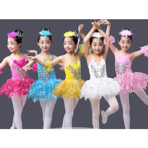 Kids Swan Dance Dress Lace Girls Ballet Dance Skirt White Ballet Tutu Gymnastic Leotard Performance Practice Custom for Stage 89