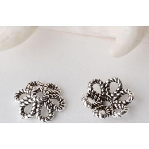 Solid 925 Sterling Silver flower Bead Caps ,Thai Silver Twisted Flower Spacer Beads Findings for Jewelry