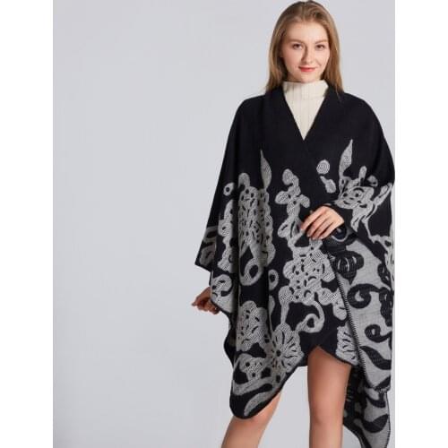 FXAASS New 2020 Autumn Winter Shawl Fashion Poncho Women Cashmere Scarf Lady Luxury Blanket Warm Pashmina Print Flowers Cape