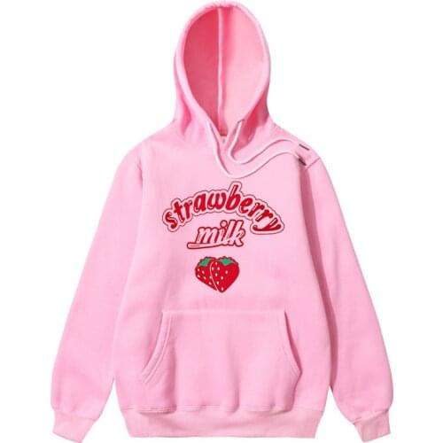 Harajuku Strawberry Fleece Hoodies Women Winter 2020 Korean Plus Size Long Sleeve White Pink Hoodie Sweatshirt Girl Clothes