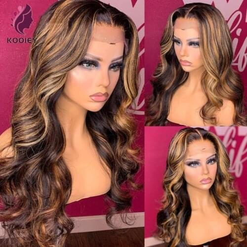 Highlight Brown Blonde Lace Front Wig Body Wave Wigs Virgin Brazilian 100% Human Hair Pre Plucked HD Transparent For Black Women