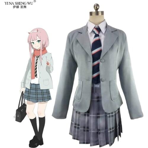 DARLING in the FRANXX Cosplay Suit Code 002 Zero Two Halloween Party Stage Costume Japan Anime High School Uniform 5pcs set