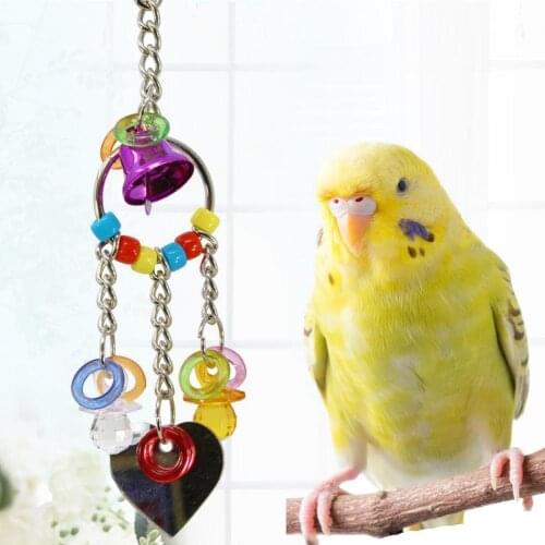 Creative Lovely Hot Sell Pet Toy Play Acrylic Chew Toy Parrot Bird Colorful Bell Chain With Mirror Bird Accessories For Birds