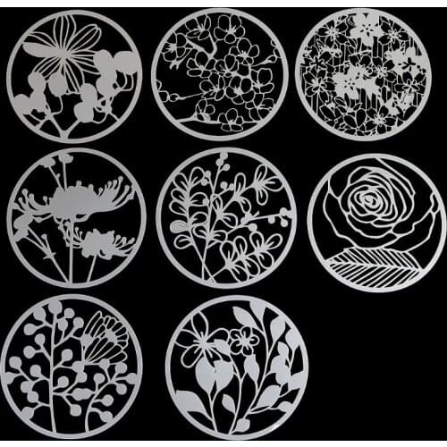 8Pcs Round Grilles Drawing Molds Plastic Children Painting Stencils DIY Paper Art Craft Card Label Scrapbook Bookmark