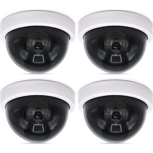 4 Pcs Dummy Security CCTV Dome Camera with Flashing Red LED Light Sticker Decals JR Deals