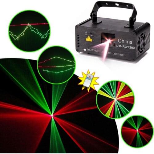 Chims DMX 512 Control Stage Laser Lighting RGY Scanner Projector Colorful Powerful Yellow 200mW Light Beam Channel Party Holiday