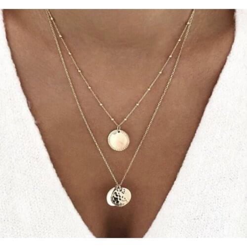 Multilayer necklace Korean fashion simple long disc necklace punk retro style creative geometric pendant necklace women jewelry