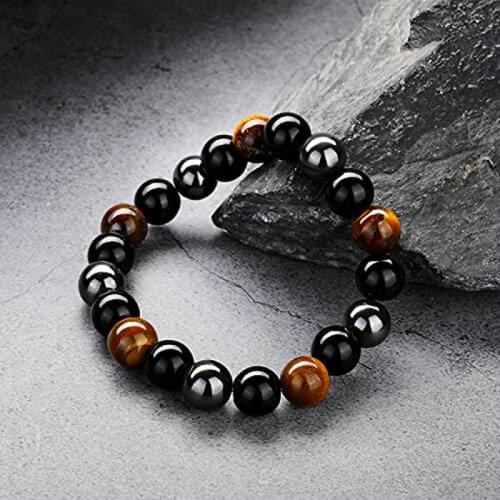 Natural Tiger Eye Stone Beads Bracelet Triple Protection Bracelet Hematite and Black Obsidian Bracelets For Women Men Jewelry