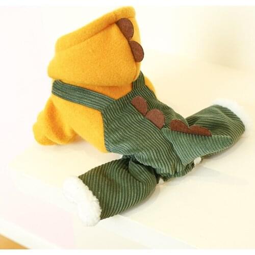 Autumn Winter New Pet Dog Clothes Warm Plus Thick Velvet Dog Jumpsuits Cute Dinosaur Cotton Fleece Coat Puppy Kawaii Clothes