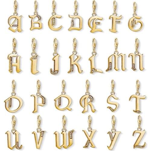 Gold Color Letter Alphabet A-Z Charms 925 Sterling Silver CZ Name Pendants for DIY Necklace Bracelets Jewelry Making Accessories