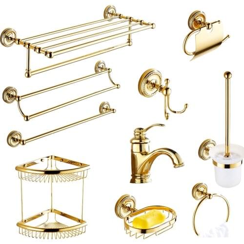 Gold-plated brass carved soap net European bathroom pendant set bathroom creative shower baskets bathroom hardware accessories