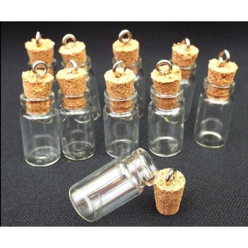 500pcs 11x22mm Clear Fillable Empty Glass bottle jars With Cork stopper eye hook screw for Oils wishing necklace vial pendants