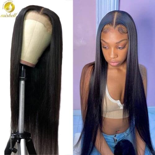 Mishell Straight 4x4 Closure Wig Lace Wig Human Hair Wigs 150% Remy 38 40 inch Pre Plucked Bleached Knots Wigs Remy 4x4 Wigs