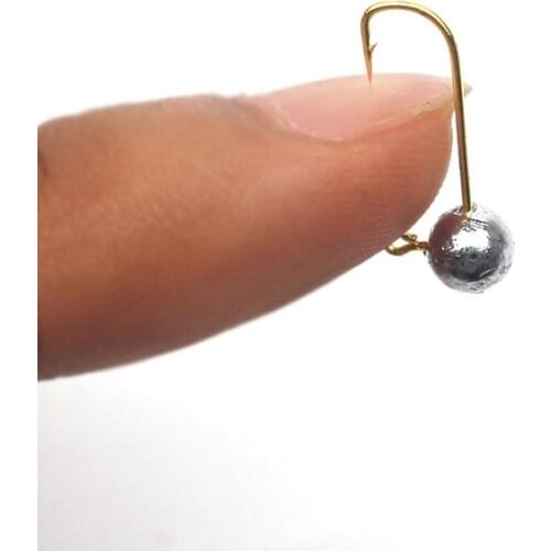 Rompin 10pcs mini golden Jig Head Hook Rockfish Hook 1g Ice Fishing Hook Soft bait Worm lure Jig Hook Micro Lead Head Hook