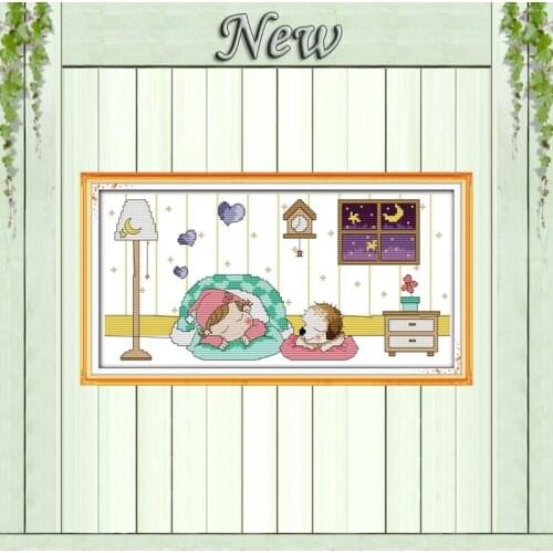 Sleep baby and dog Missing you tonight decor counted print on fabric DMC 14CT 11CT Cross Stitch Needlework kits Embroidery Sets