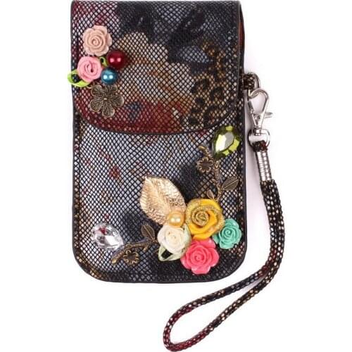 Jewelry Packaging Bag Flower Crystal Pearl Bead Gift Luxury Snap Fastener PU Leather Bracelet Necklace Earrings Ring Pouch Bag
