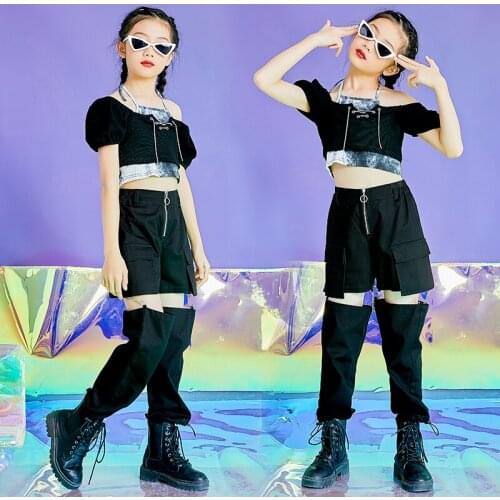 New Hip Hop Dancing Clothes ChildrenS Day Jazz Performance Costumes Black Short Sleeved Loose Pants Street Dance Wear DQS6873