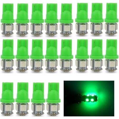 20Pcs Green T10 W5W 5050 5SMD 168 194 192 DC 12V License Plate Led Bulbs For Car Interior Lights Reading Light Trunk Light Bulb