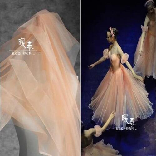 Lustre Mesh Tulle Fabric Orange DIY Patchwork Bridal Veil Background Decor Sewing Fluffy Skirt Wedding Dress Designer Fabric