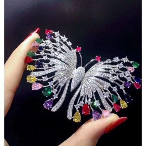 925 sterling silver with cubic zircon butterfly brooch pins multi color fine women jewelry free shipping