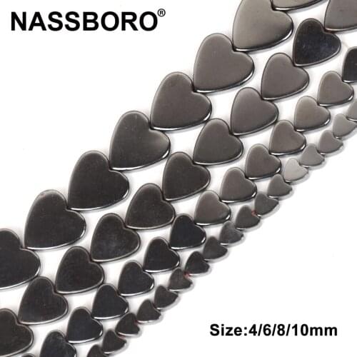 Natural Stone Heart Shape Hematite Beads Black Loose Spacer Metal Beads For Jewelry Making DIY Craft Gift Wholesale NASSBORO