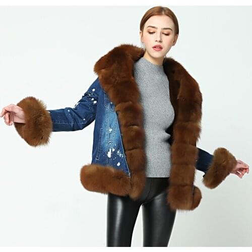 OFTBUY brand parka 2021 denim parka real fur coat winter jacket women real natural fox fur coat thick warm fur parkas etachable