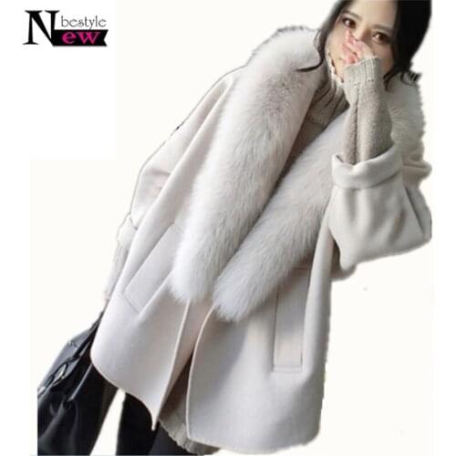 Fashion Women Cashmere Overcoat 2019 New Winter Female Long Sleeved Cocoon Woolen Coats New Fur Collar Loose Casual Wool Jackets