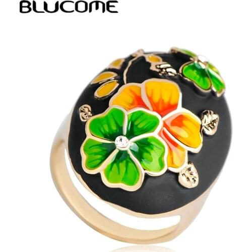 Blucome Colorful Green Yellow Enamel Big Size Rings For Lady Women Mother Birthday Party Gifts 2018 Trendy Large Gold Color Ring