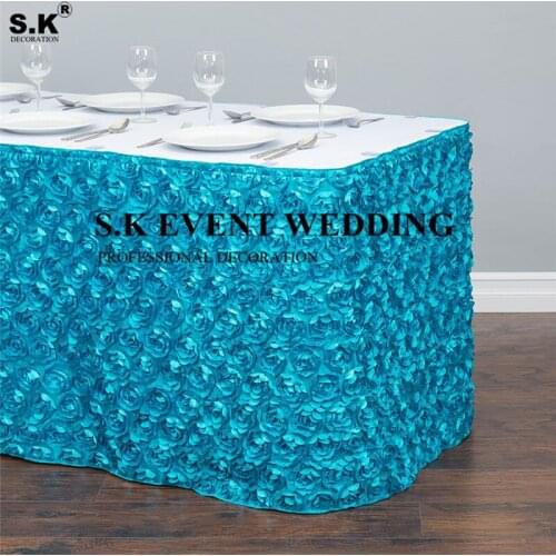 10ft 17ft Satin Rosette Table Skirt Rectangle Tablecloth Skirting For Wedding Banquet Event Christmas Decoration