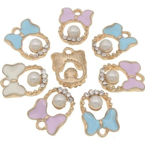 10pcs/lot 18mm Craft Supplies Accessories for Kids Bowknot Manualidades Embellishments Manualidades Crystal Brooch with Pearl