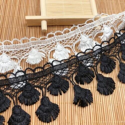 15Yards Polyester Ivory Black Fabric Tassel Venise Venice Lace Trim Applique Sewing Craft for Baby Headband 4.7cm