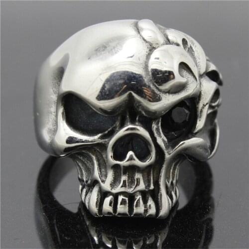 2015 Newest Fashion Design 316L Stainless Steel Blue Black Red Single Eyes Evil Skull Biker Ring