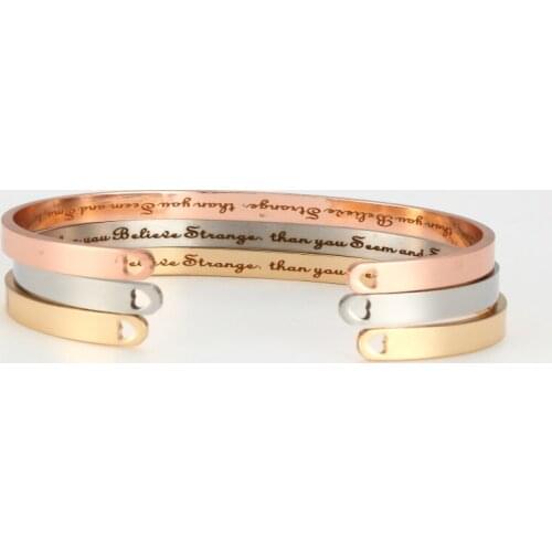 2019 Stainless Steel Bangle Engraved Positive Inspirational Quote Cuff Mantra Bangles Bracelets For Women Jewelry