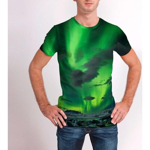 2021 Mens T-shirt Summer Clothing polar lights Print O-neck Fashion Long Sleeve Tops Pullovers New Casual Male Tee Streetwear