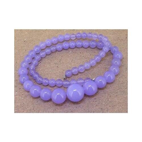 6-14mm Light purple natural chalcedony jades gem round beads necklace 18"