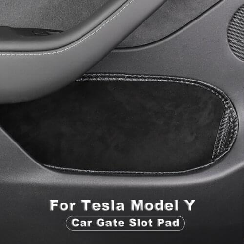 Car Door Slot Storage Mat Carbon Fiber Pattern Shock Absorption Noise Reduction Debris Mat For Tesla Model Y 2020 2021