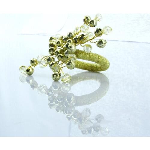 Free shipping gold beaded flower wedding napkin ring wholesale decoration napkin holder12pcs