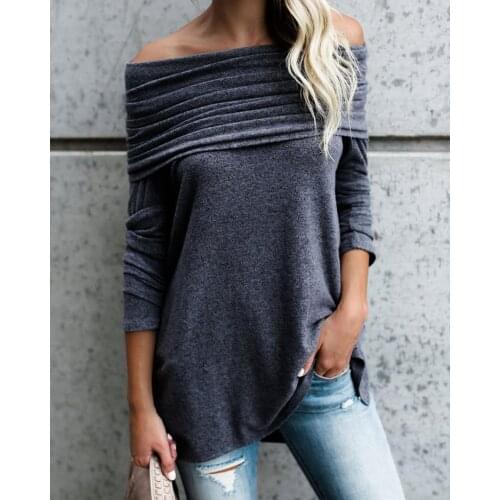 Ninimour 2020 Women Elegant Stylish Ruched Fold-over Casual Blouse Ladies Off Shoulder Casual Tops Women Workwear Solid Blouses