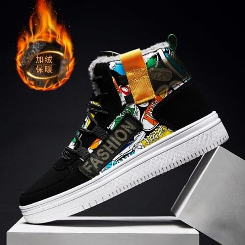 Big Size High Top Warm Sneakers Winter Mens Sport Shoes Women Running Shoes Sports for Men Black Fur Trainers Athletic GMD-1014